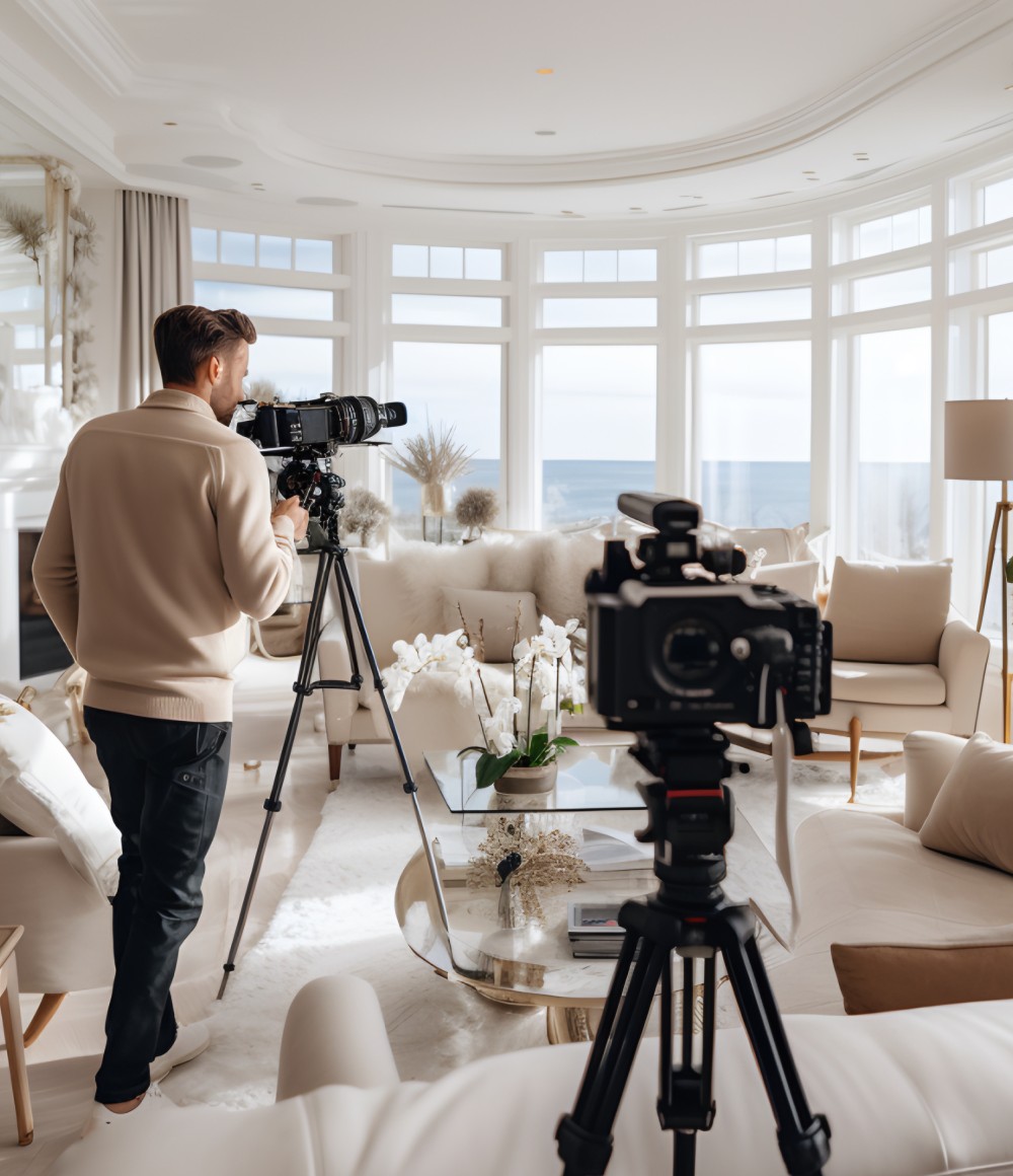 A picture of a photographer in a livingroom