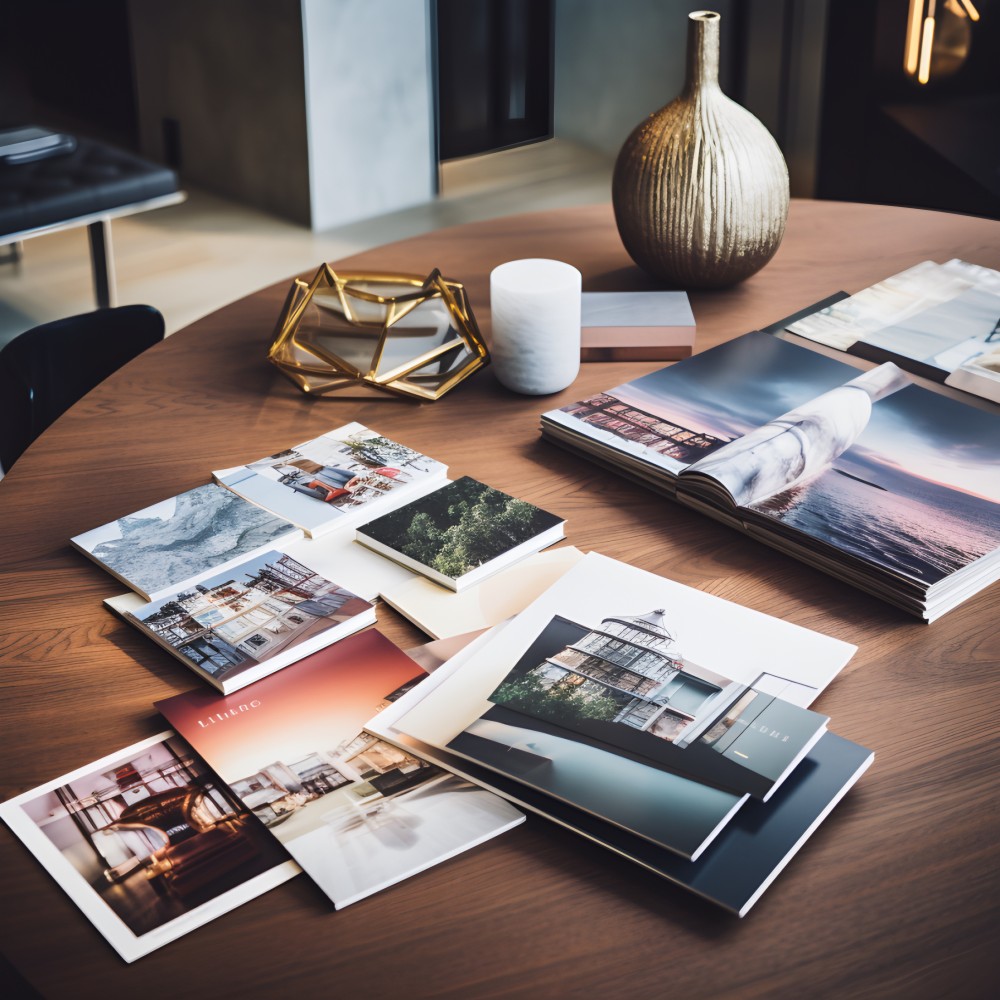Print marketing materials on a desk